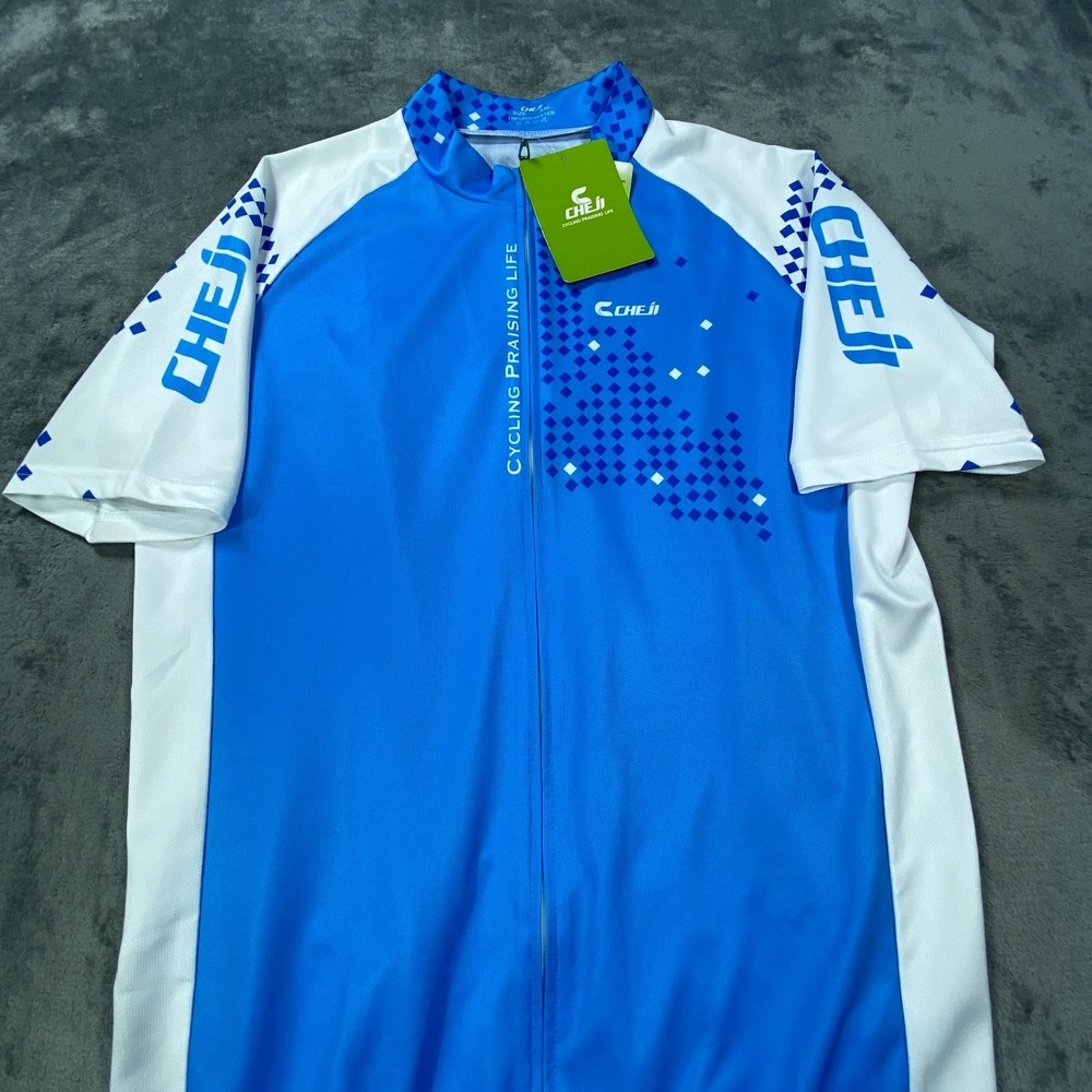 NWT Cheji Cycling Jersey Women 2XL White Blue Racing Full Zip Sport Bike Athlete